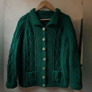 Hand knit Aran Sweater with Pockets